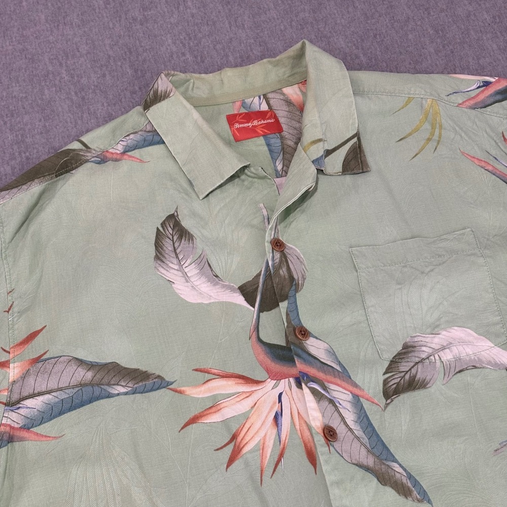 Tommy Bahama Mens Sage Green Bird of Paradise Floral Silk Blend Shirt XL T34278